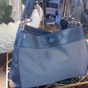 Genuine Coach  Lexy  Legacy Jacquard Blue and Black Checkered Shoulder Bag